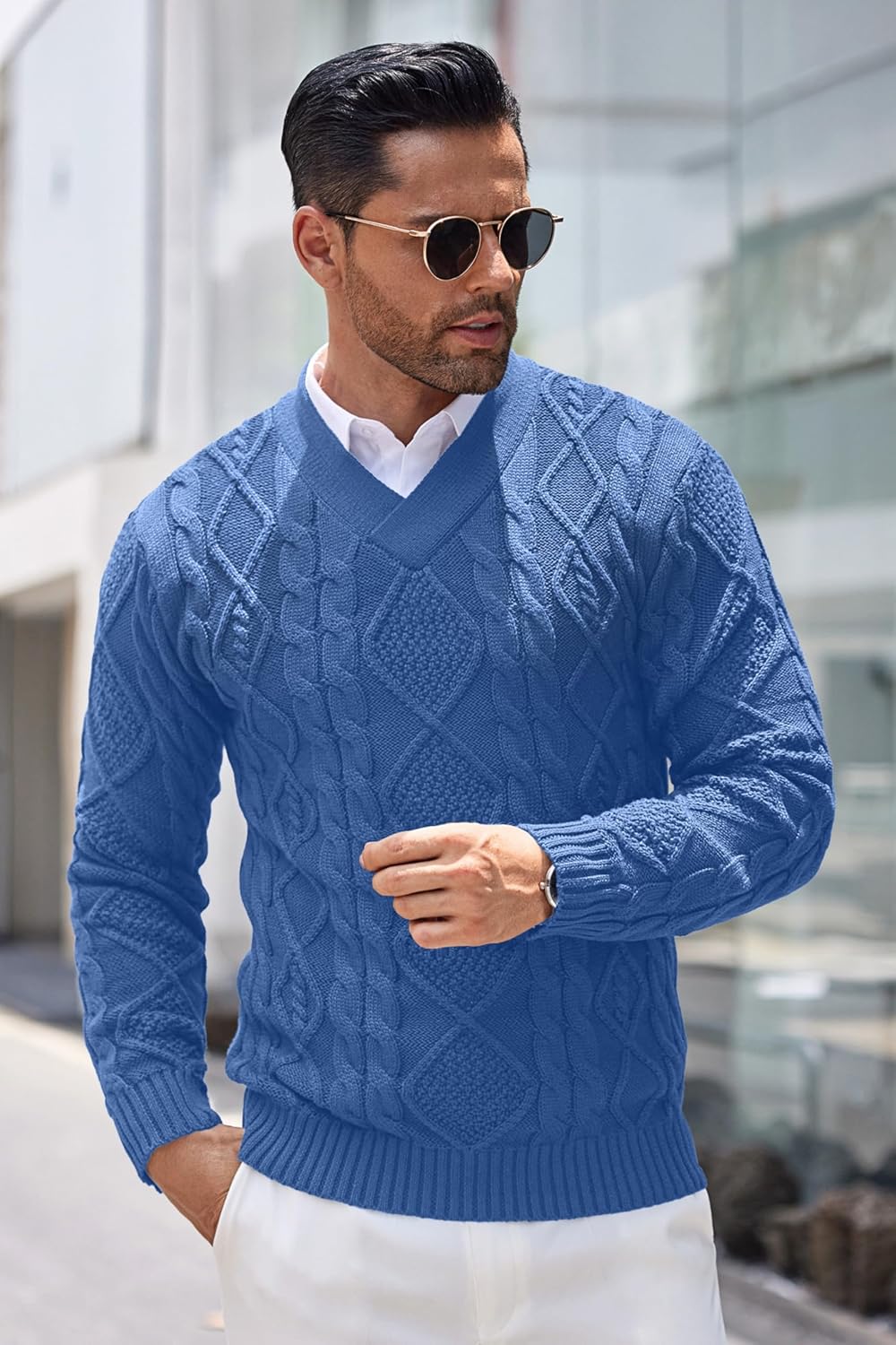 Detalle 2 de COOFANDY Maglione Slim Fit Scollo a V