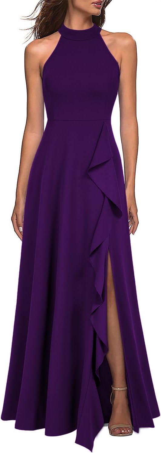 Detalle 2 de WOOSEA Women's High Neck Sexy Split Evening Maxi Dress
