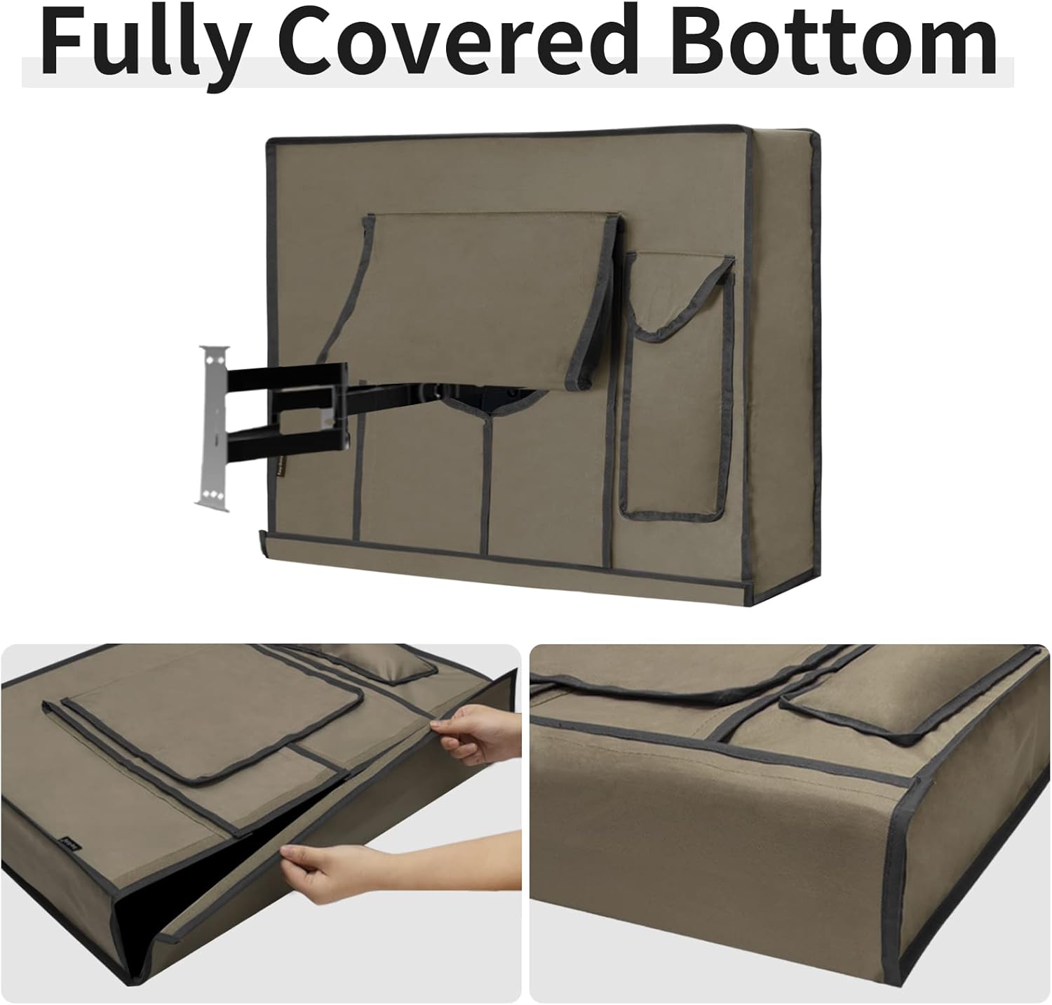 Detalle de Waterproof Outdoor TV Cover for 46-48 inch TVs with Bottom Seal and Remote Pocket – Camel