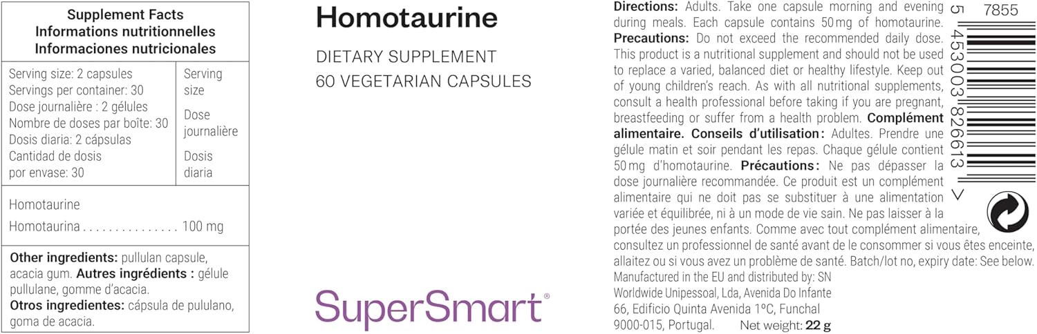 Thumbnail 1 de Homotaurine Supersmart – complément vegan sans gluten pour le soutien cognitif et l’apaisement