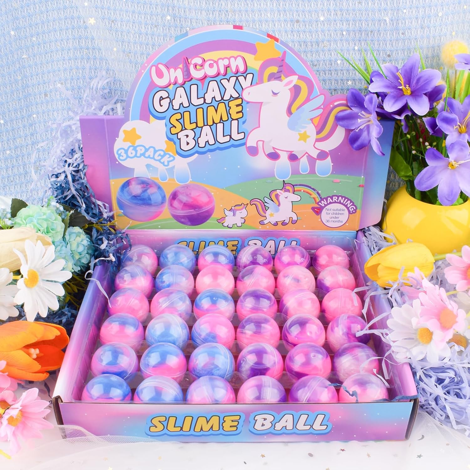 Detalle 2 de 36-Pack Unicorn Galaxy Slime Balls (non-sticky, mess-free) for kids and party goodie bags