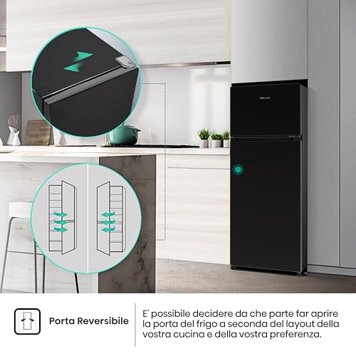 Detalle 2 de Hisense MTM55205EB Frigorifero Doppia Porta – 206 L, Nero, Illuminazione LED, Porte reversibili