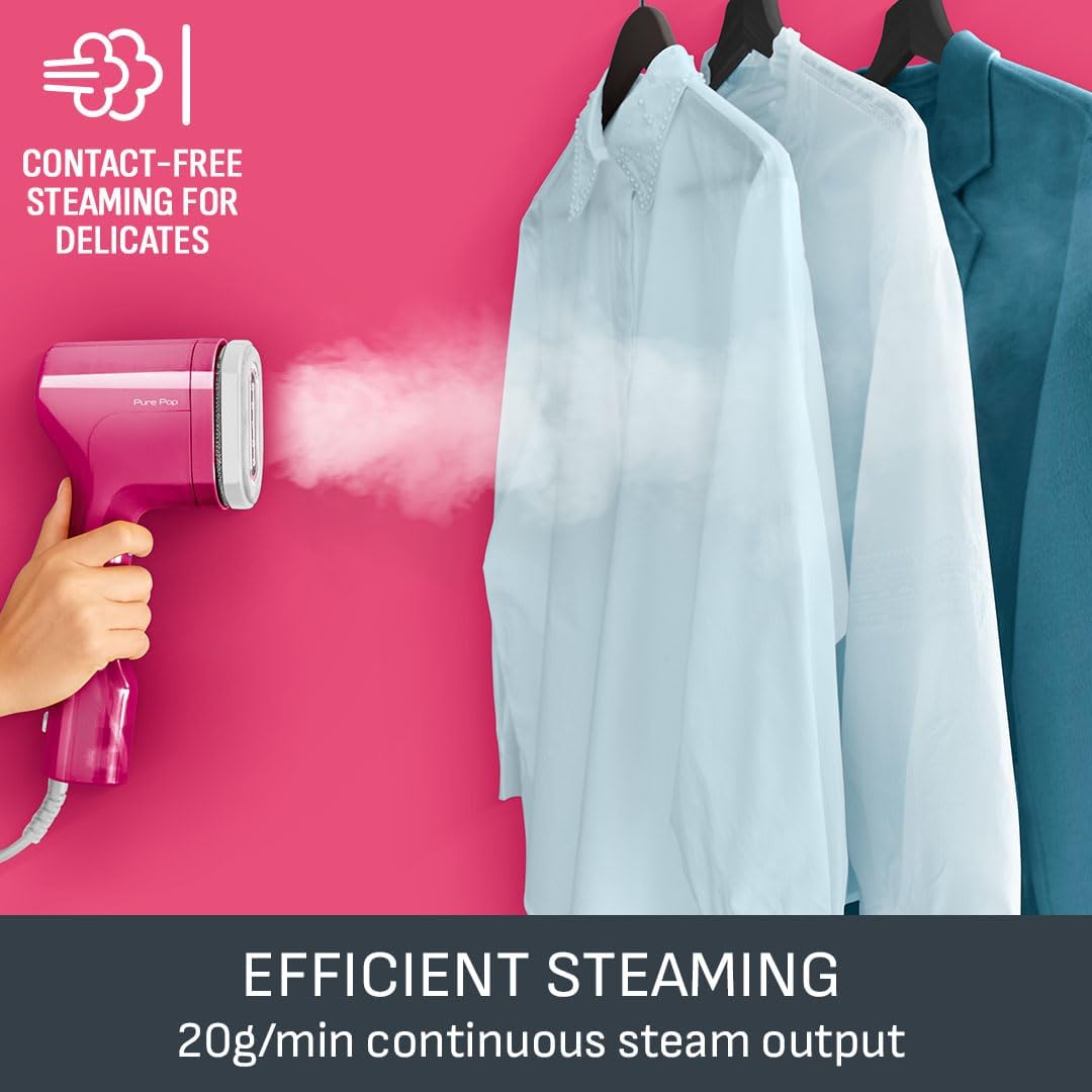 Thumbnail 2 de Tefal Pure Pop Slim DT2023 handheld clothes steamer (pink) – no ironing board needed
