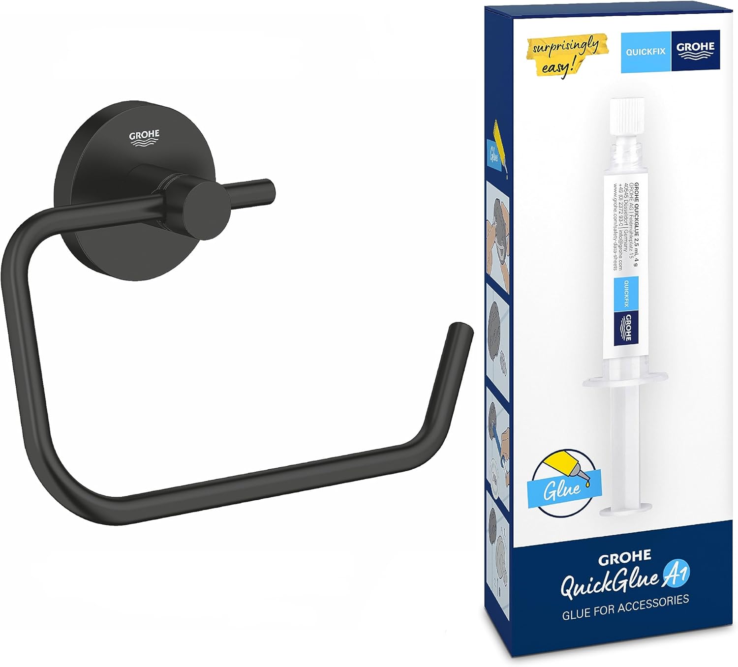 Thumbnail 4 de GROHE QuickFix Start – Dérouleur de Papier Toilette mural noir mat, 44 x 119 mm