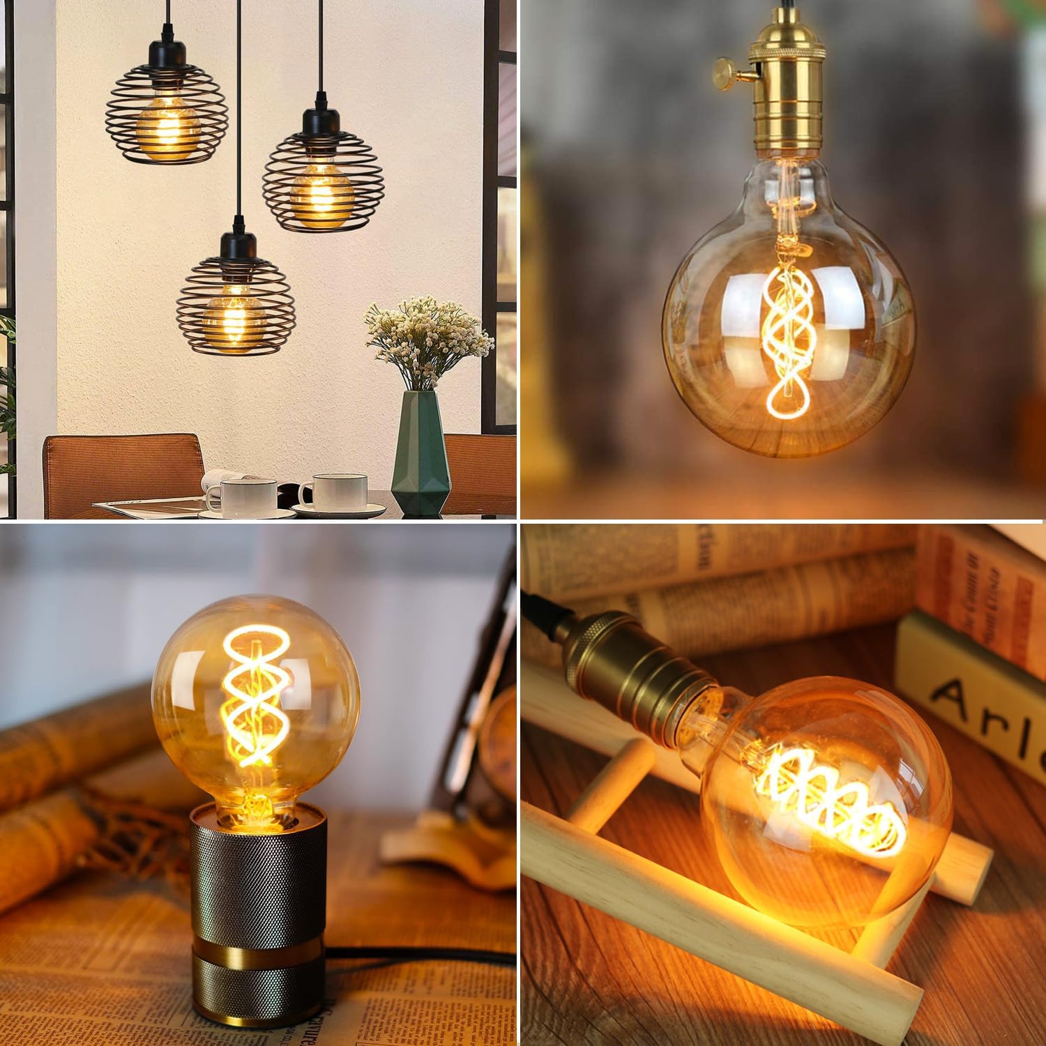 Detalle 2 de DUTSUGUAR G80 E27 vintage LED-lampa, dimbar 4 W med bärnstensglas, 6-pack