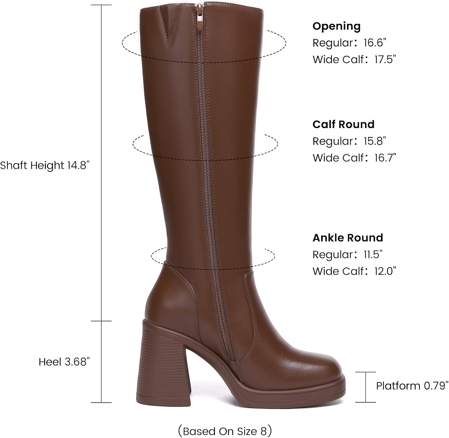 Detalle de Athlefit AD00543 Knee-High Platform Boots with Side Zipper, 3.68-Inch Heel