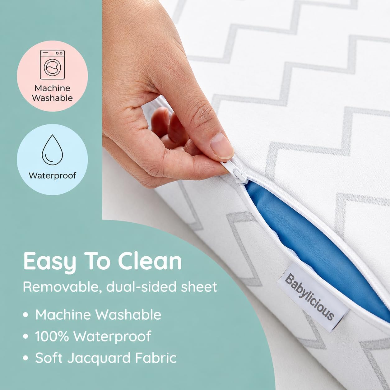 Detalle 2 de Babylicious Waterproof Pack and Play Mattress Topper, 38" x 26" Memory Foam