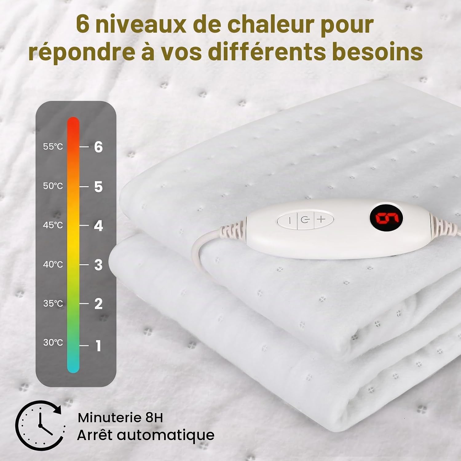 Detalle de TLGREEN EU-MP2410 elektrische bedwarmer 150 x 80 cm, 6 warmtestanden