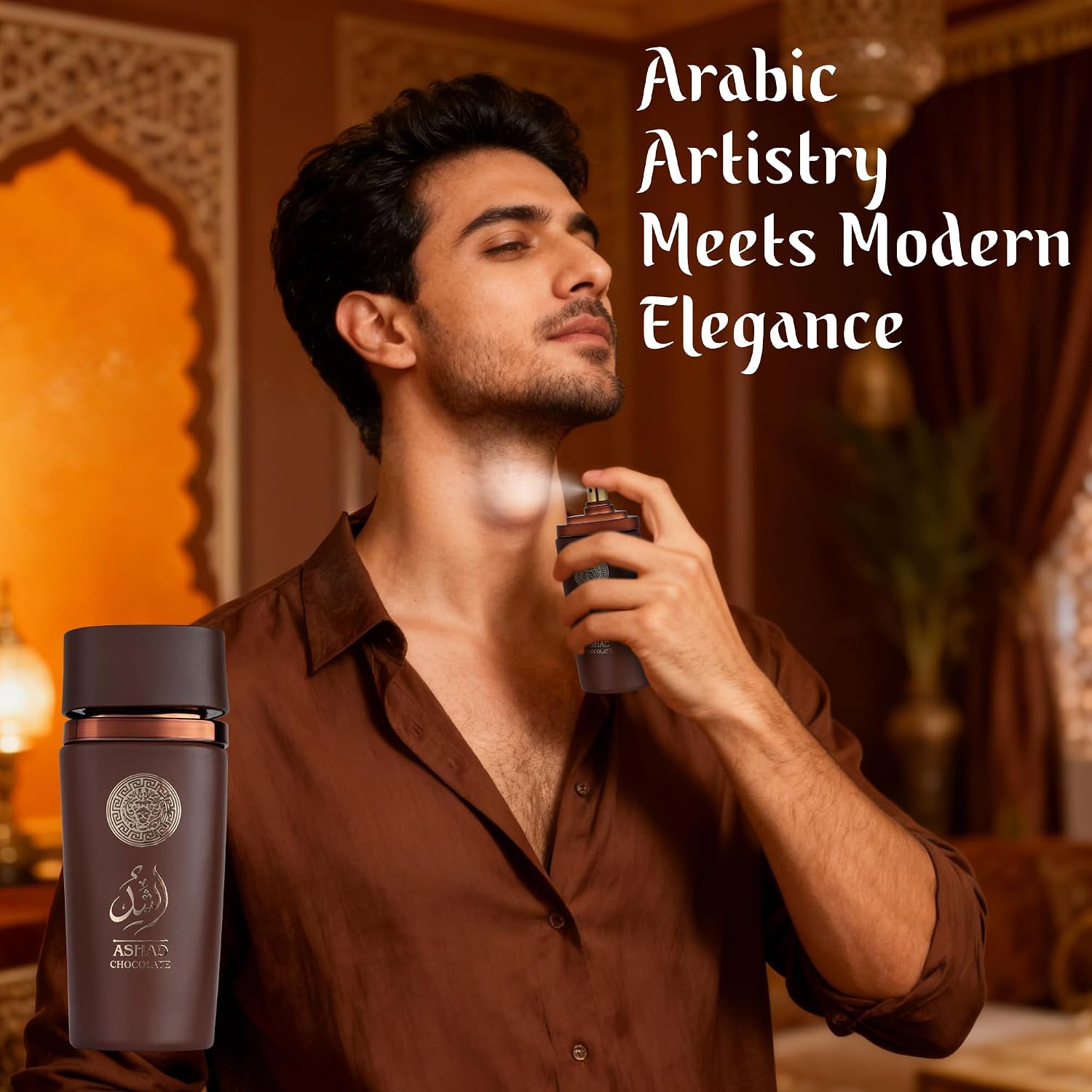 Detalle de SAADAH Ashad Chocolate Eau de Parfum for Men, 120 mL, Cacao & Bourbon Vanilla