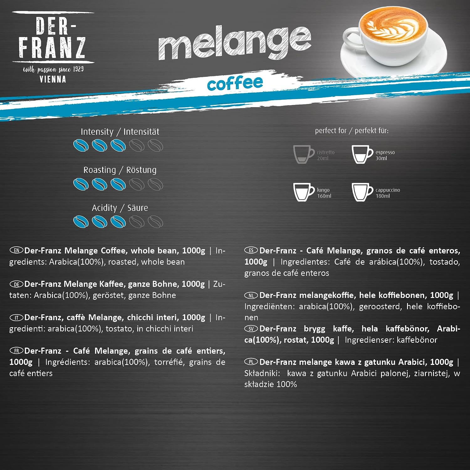 Detalle 1 de Der-Franz Melange Kaffee 100% Arabica 4x1000 g