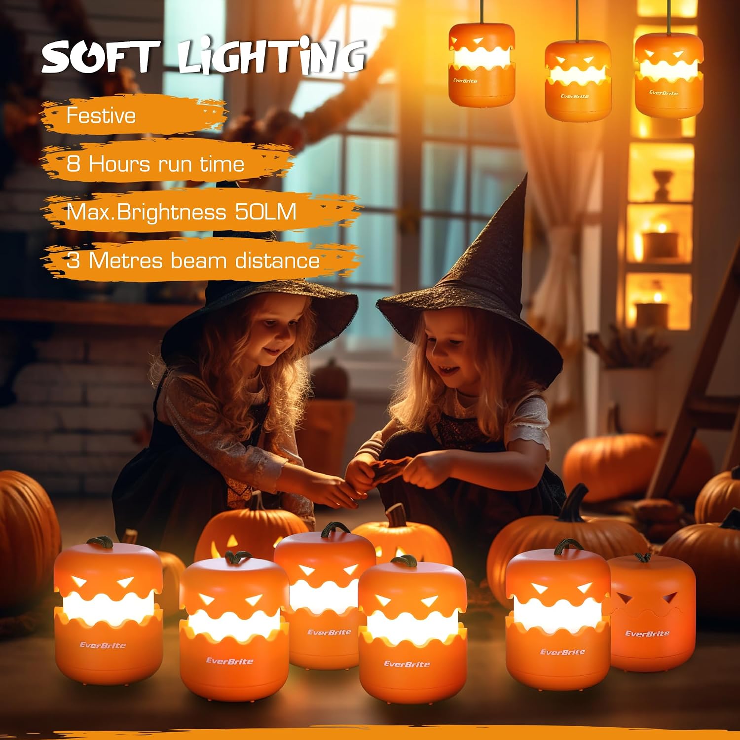Thumbnail 6 de EverBrite E041044A led-pompoenlantaarns, 3 stuks met warm 360°-licht