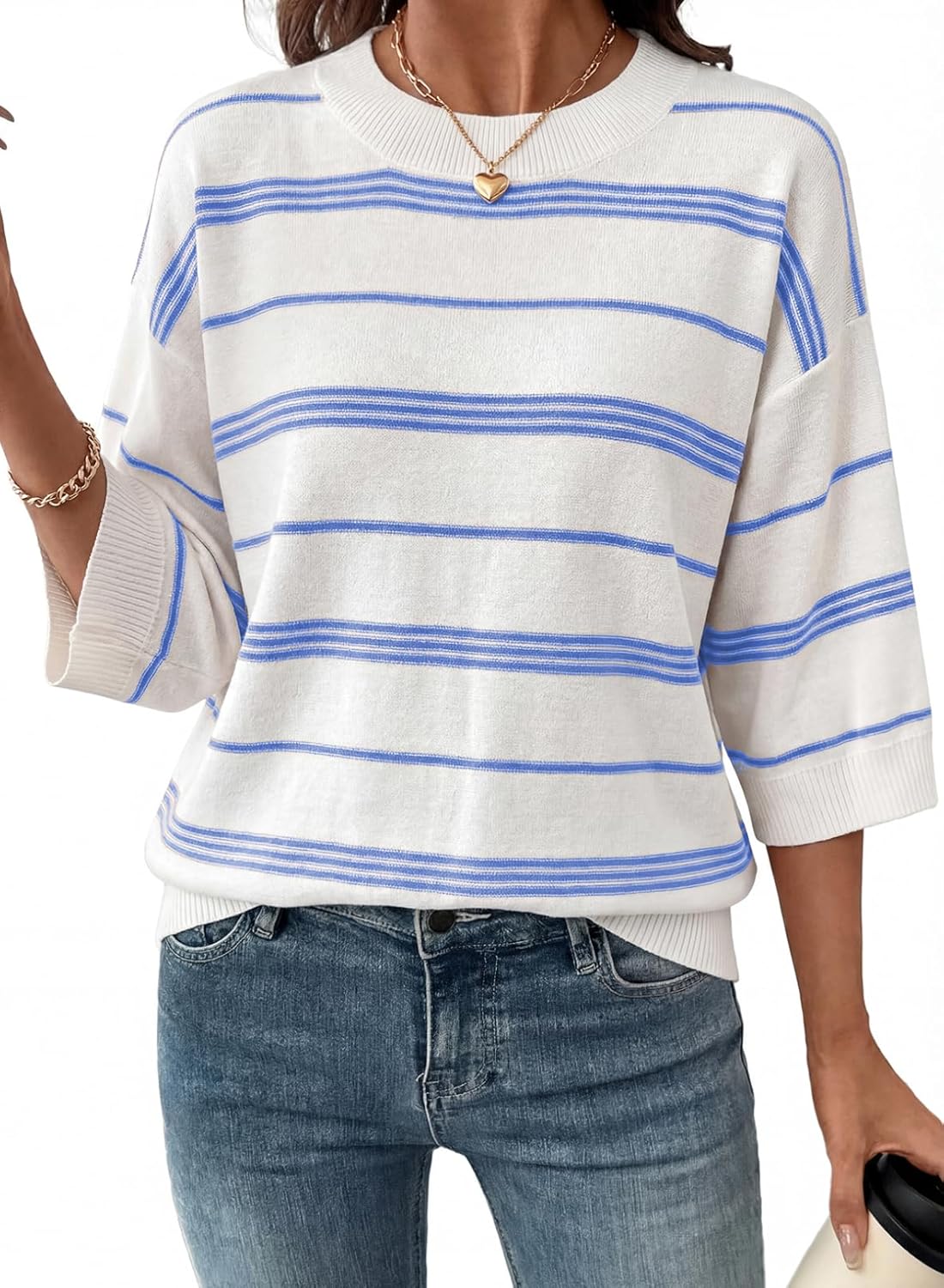 Thumbnail 6 de Dokotoo Womens Oversized Striped Crewneck Knit Sweater Top