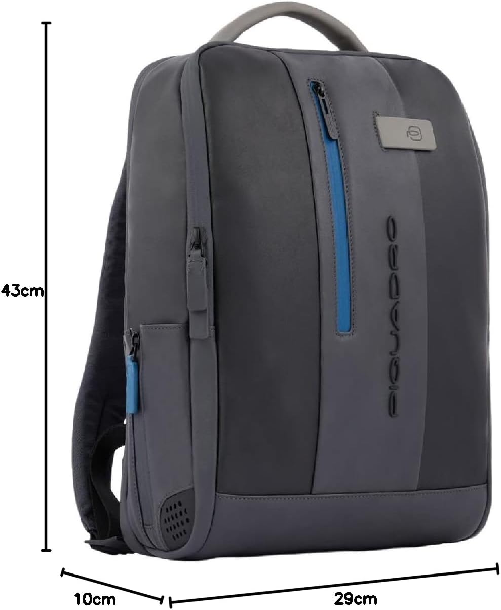 Detalle 2 de PIQUADRO Zaino Porta PC 15,6" – Compatto e Professionale, Pelle Premium, Nero Grigio