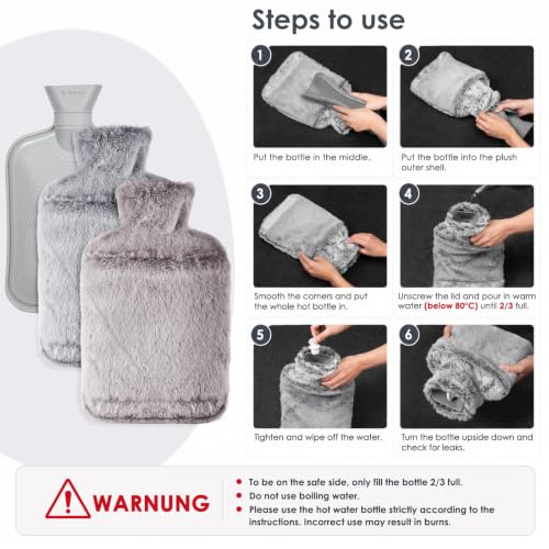 Thumbnail 6 de BOLEi Hot Water Bottle with Faux‑Fur Kangaroo Pocket: Leak‑Proof Comfort in Light Grey