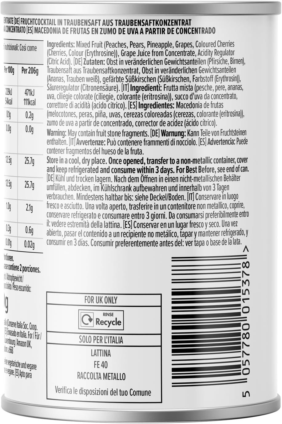 Detalle 2 de Macedonia di frutta in succo d'uva da concentrato, 411 g (2 porzioni)