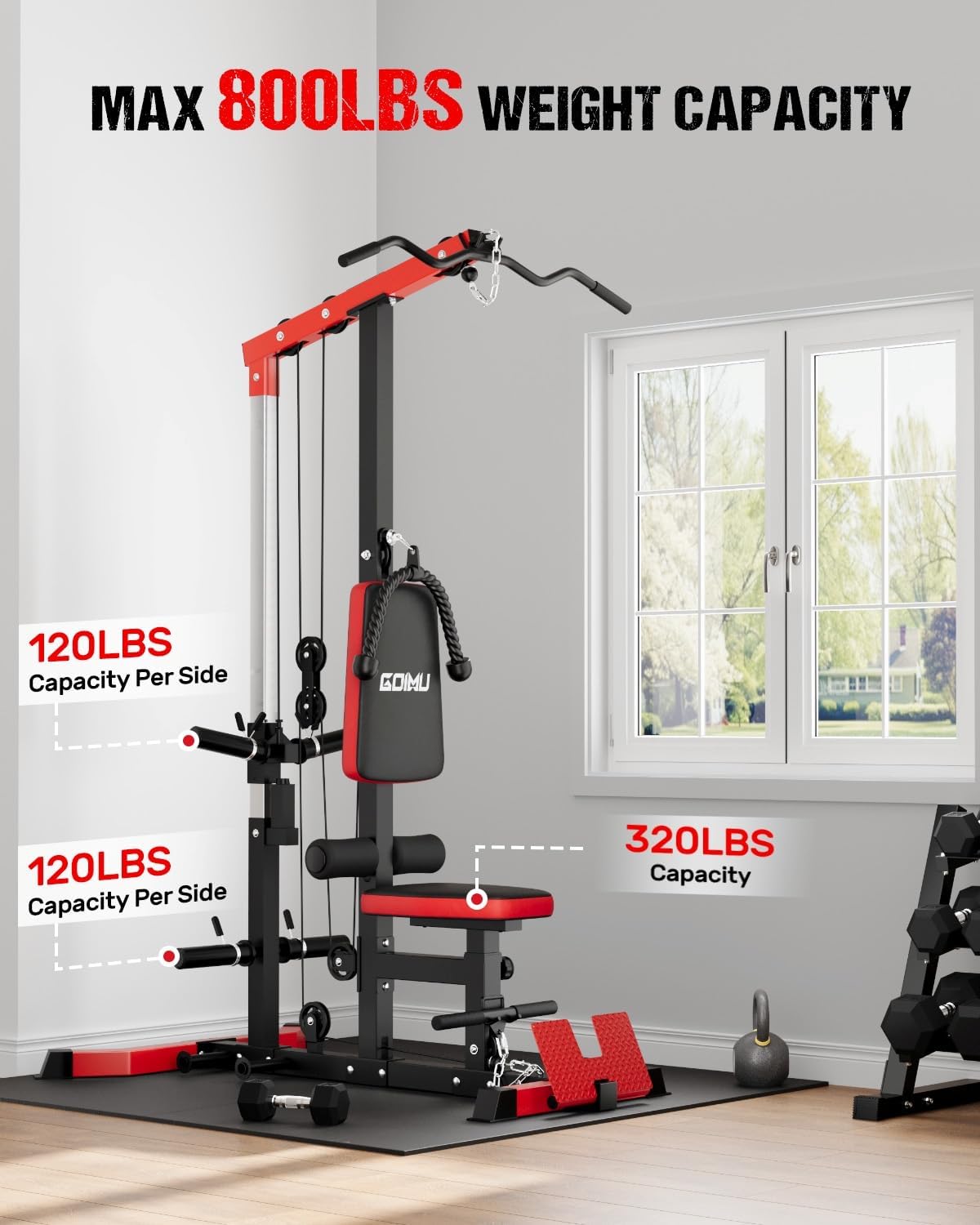 Detalle de GOIMU LS01 Lat Pulldown and Row Machine with Ab Crunch and Adjustable Seat