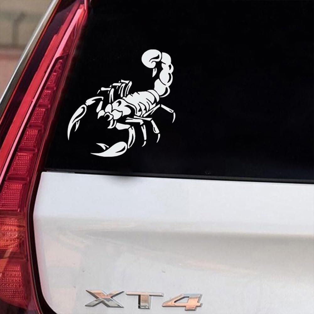 Detalle de Set of 2 Scorpion Vinyl Stickers – 5.5" x 5.5" Waterproof Tribal Emblem for Motorcycle, Car or Helmet (White)