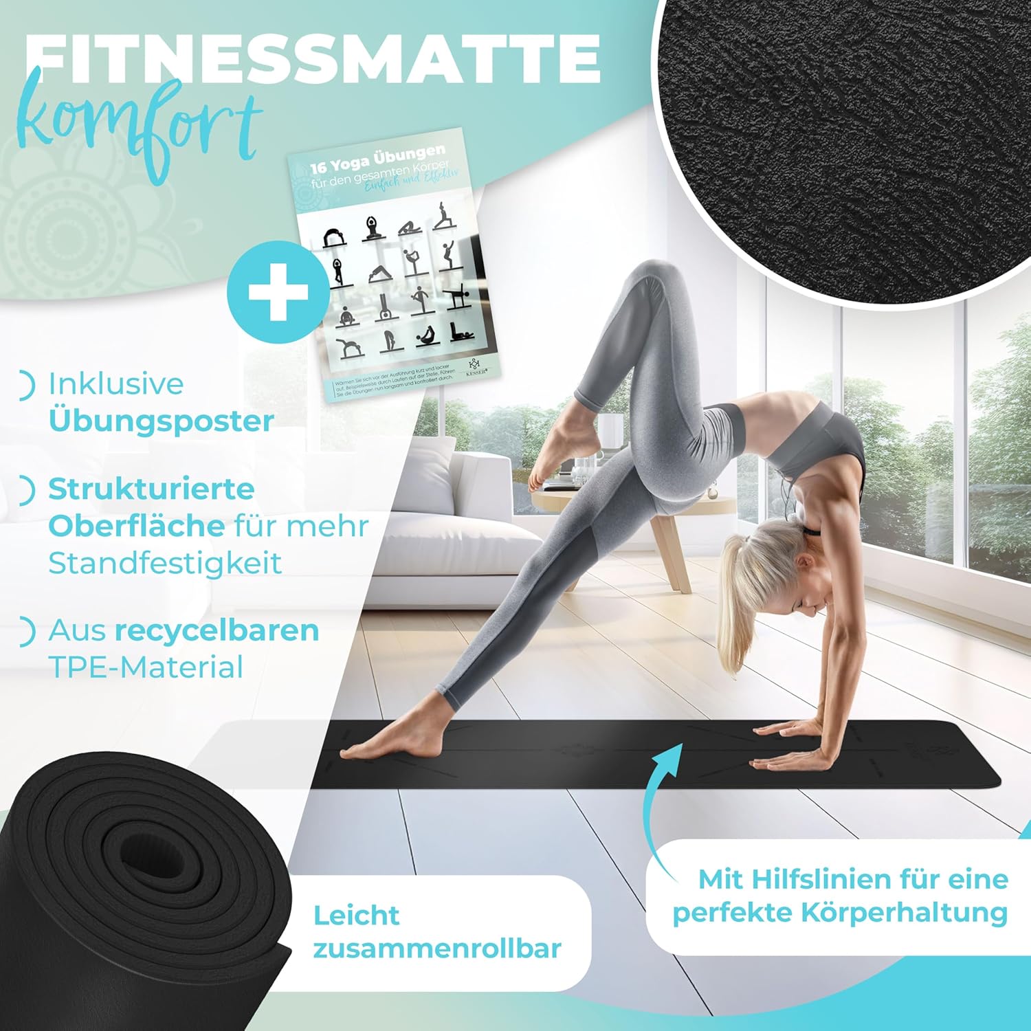 Thumbnail 1 de KESSER Gymnastikmatte mit Tragegurt – rutschfest, gepolstert und vielseitig einsetzbar