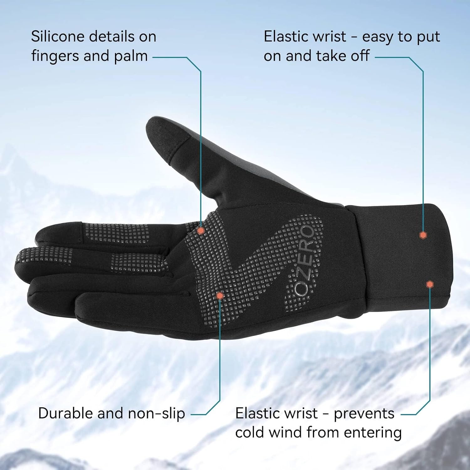 Detalle 2 de OZERO Thermal Winter Gloves touchscreen, waterproof