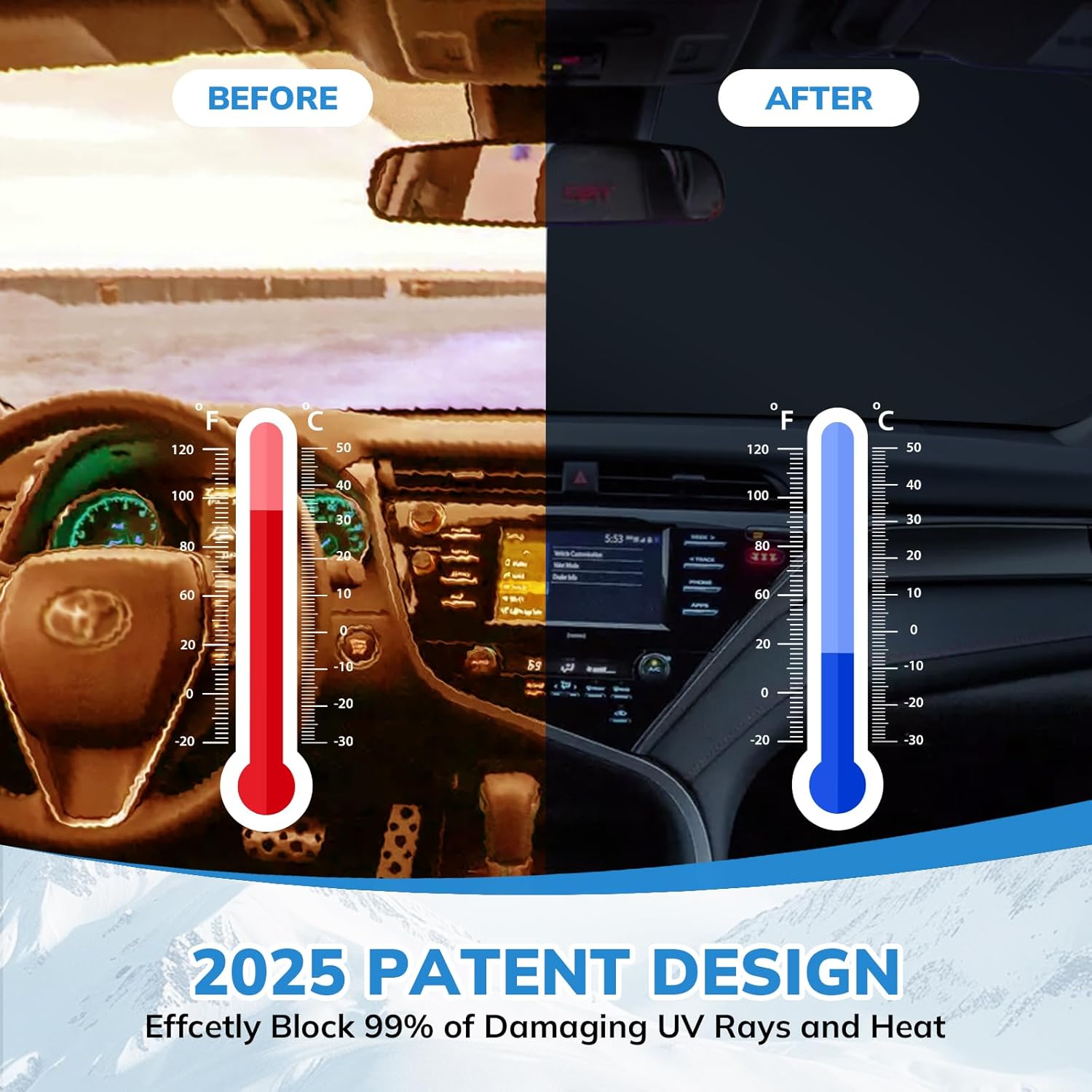 Thumbnail 4 de SEPORUD Folding Windshield Sun Shade with American Eagle Flag Design (XL, Universal Fit up to 66" x 36")
