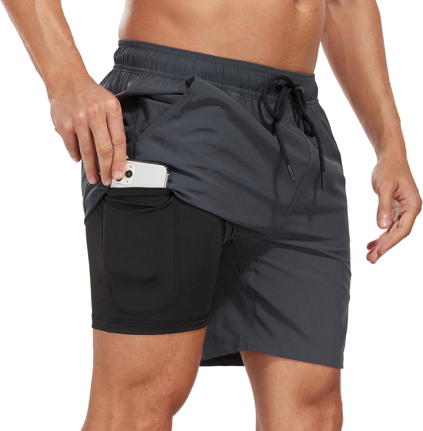 Detalle de Milaloko Men's Swimming Shorts with Compression Liner – Quick-Dry Boardshorts