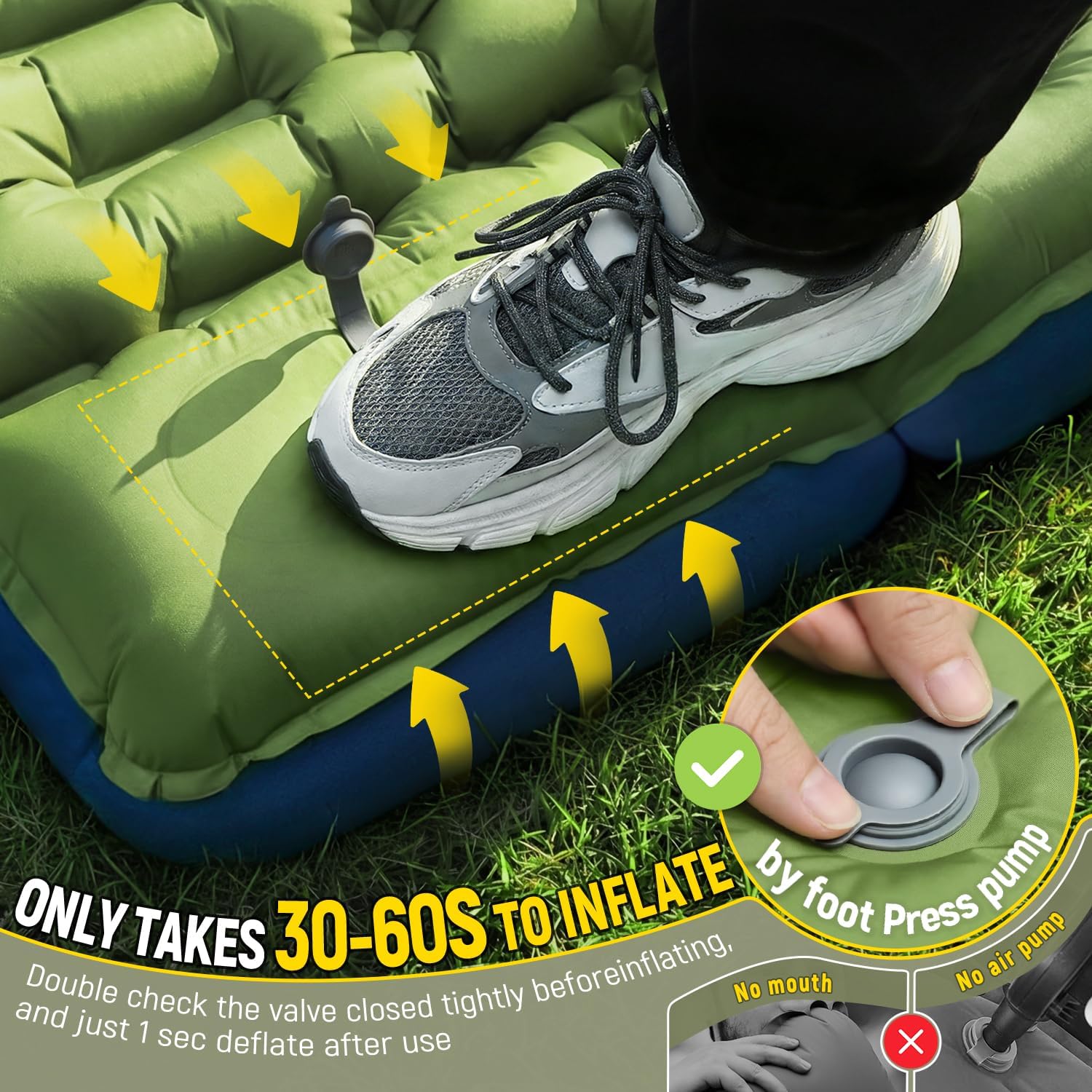 Thumbnail 3 de Myxslop Camping Sleeping Pad with Built-in Foot Pump & Pillow – 15.5cm Thick Ultralight Mat