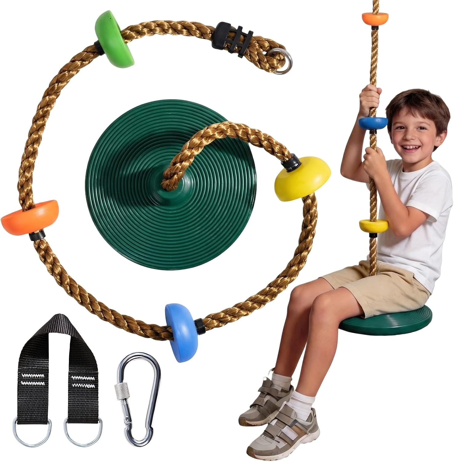 Vdealen Balançoire à Corde pour enfants — Balançoire d'extérieur avec siège Frisbee, longueur ajustable