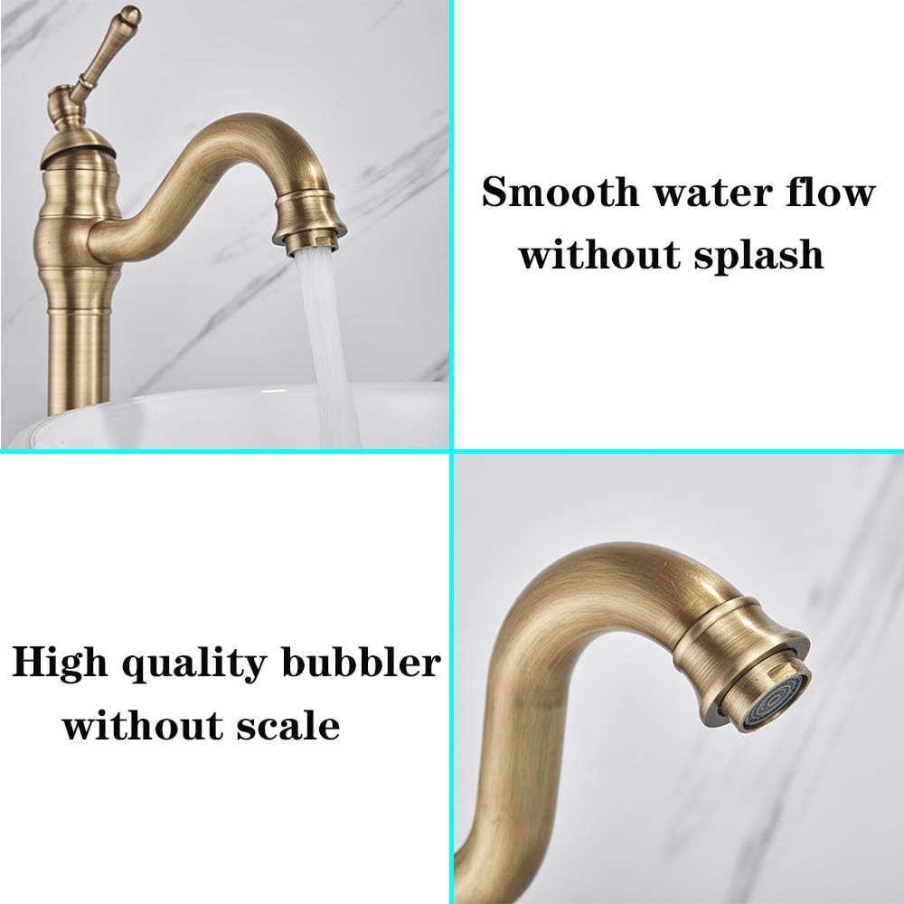Detalle de Rozin Antique Brass Bathroom Sink Tap – Single Handle, 360° Rotable Spout, Deck Mounted Mixer