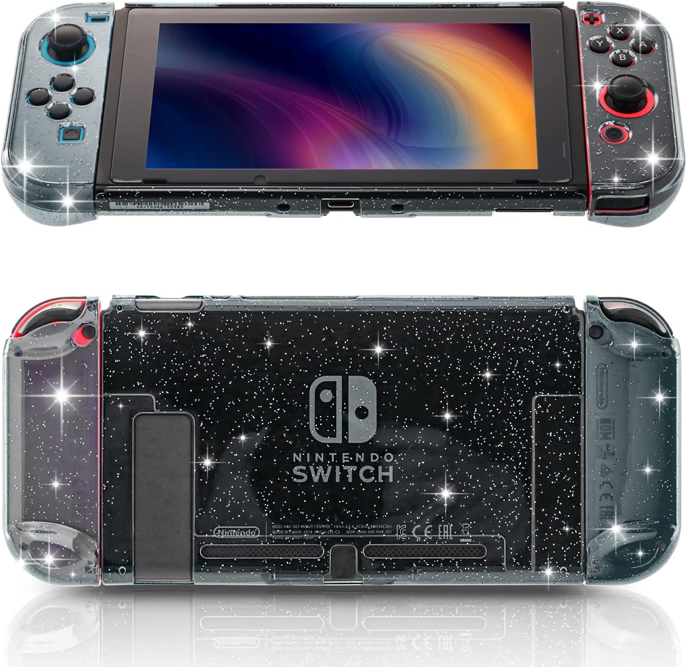 Detalle de HEATFUN Glitter Case for Nintendo Switch, Black Hard Shell with Screen Protector