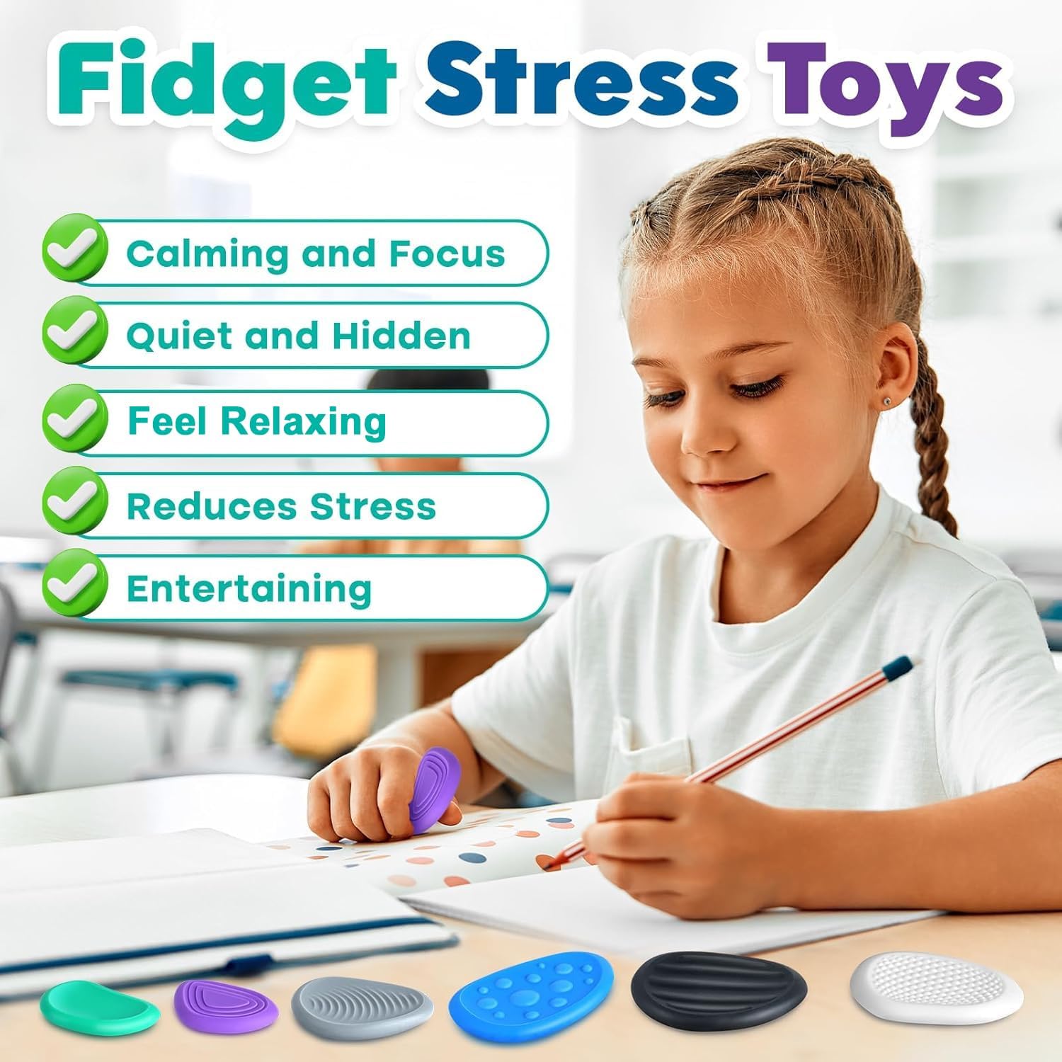 Detalle 2 de ZaxiDeel 6-Pack Textured Silicone Sensory Stones for Quiet Fidgeting