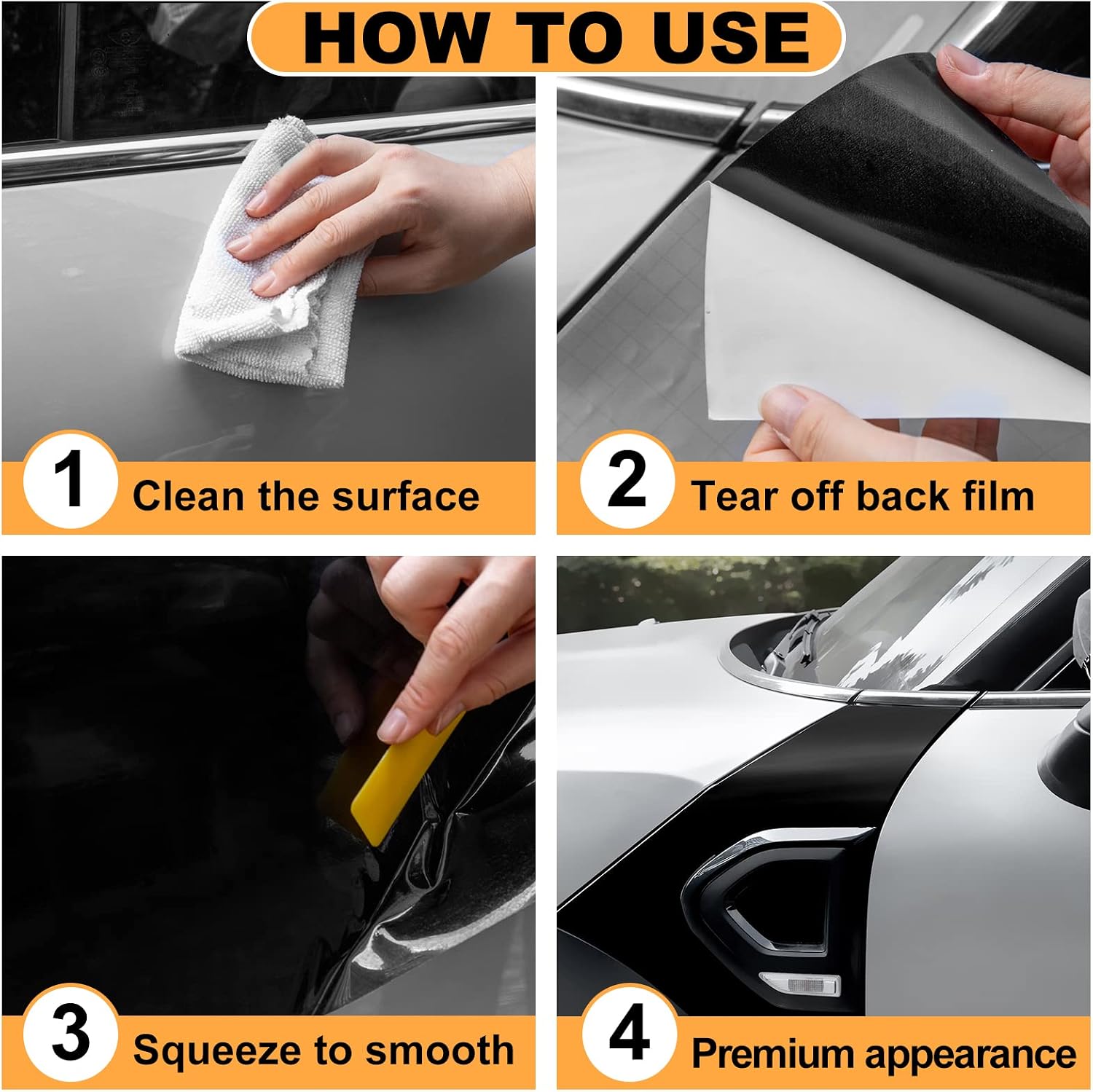 Detalle de Spurtar Gloss Black Vinyl Wrap 1ft x 5ft: Air-Release, Paint-Safe, DIY Friendly