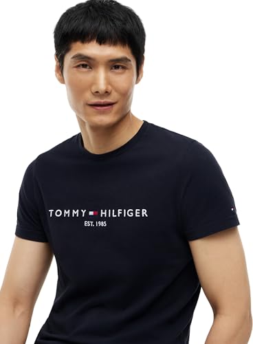 Detalle de Tommy Hilfiger camiseta de manga corta Core Tommy Logo cuello redondo en negro (Jet Black), XXL