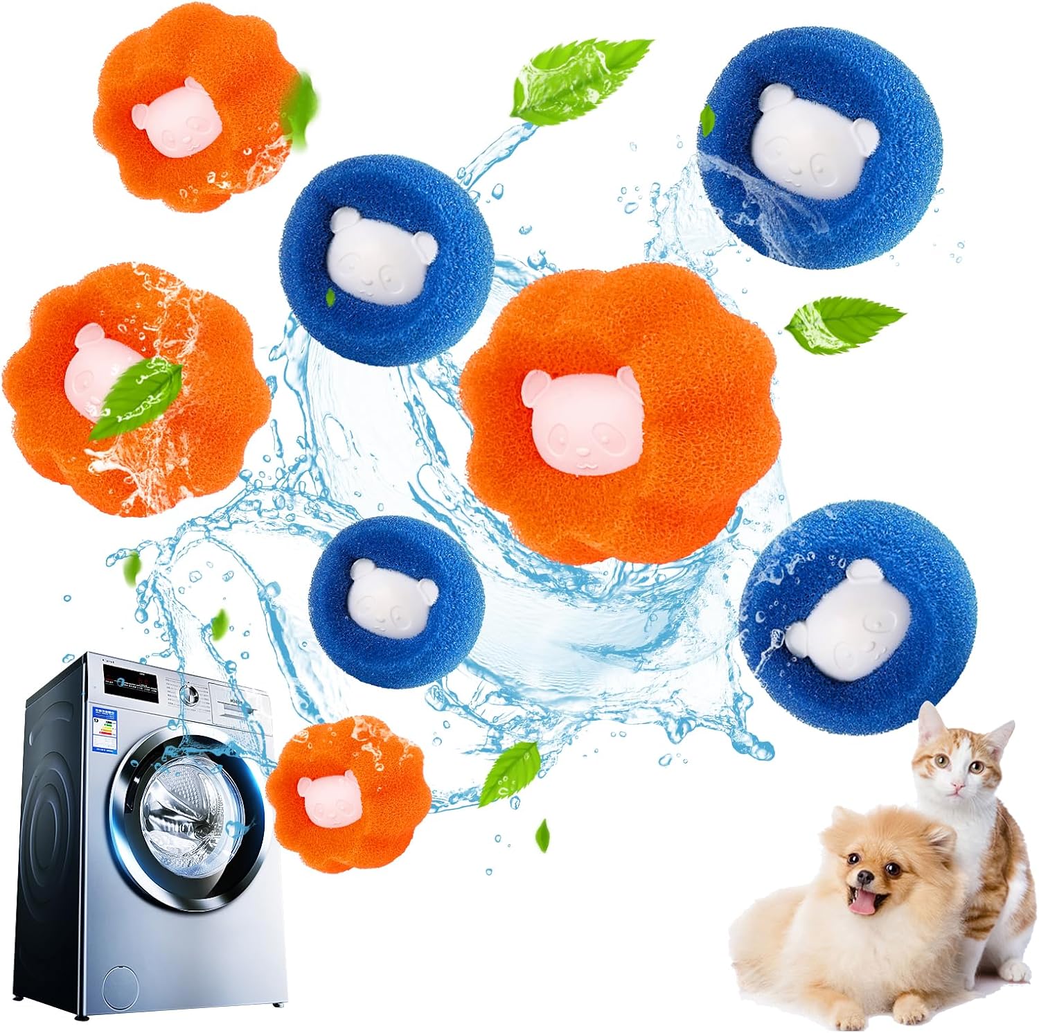Detalle de Boule Anti Poils Machine à Laver de Yalisite – Absorbe Cheveux et Peluches, Orange+Bleu