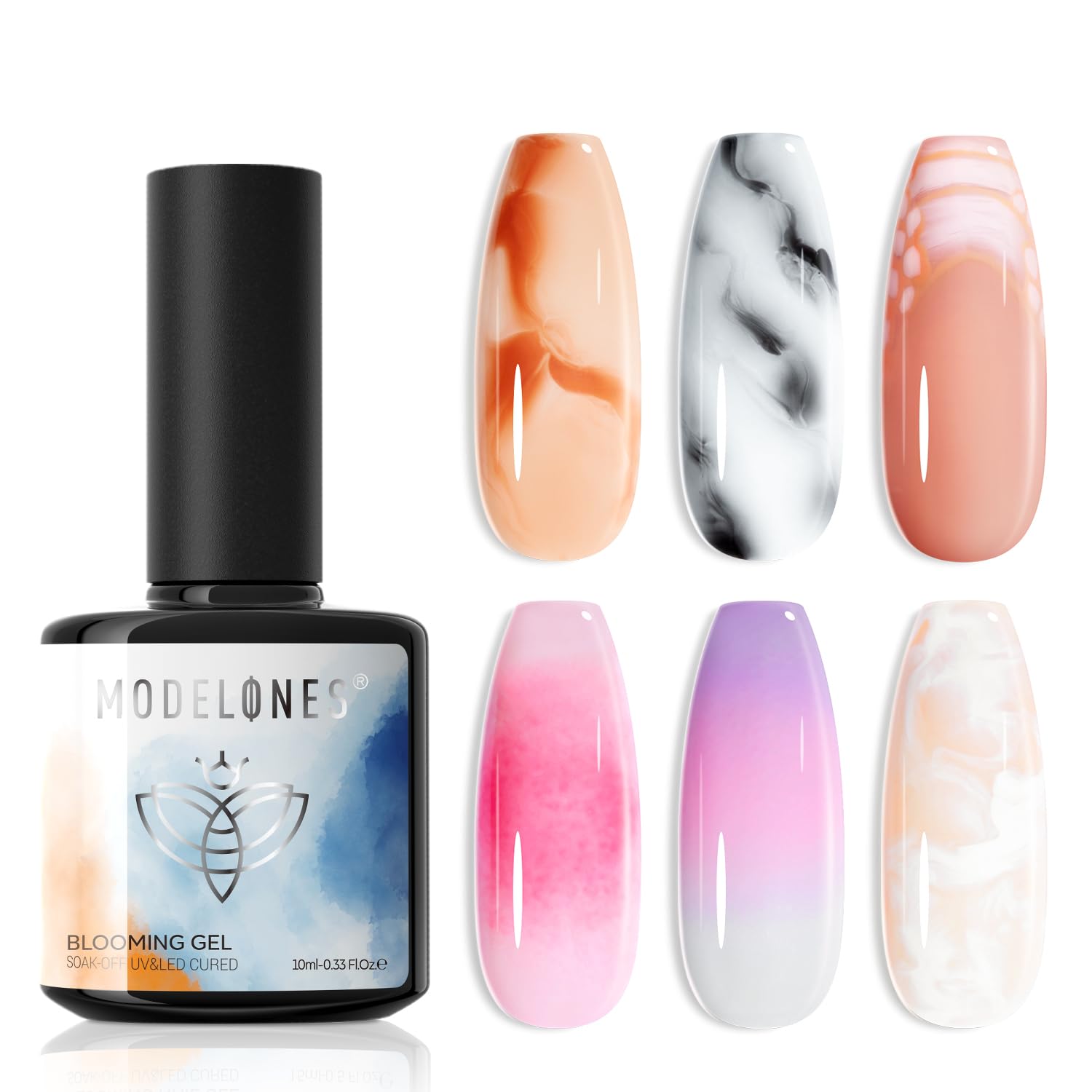 Detalle de Modelones Blooming Gel Nagellack 10ML – Blühender Marmoreffekt für Nail Art