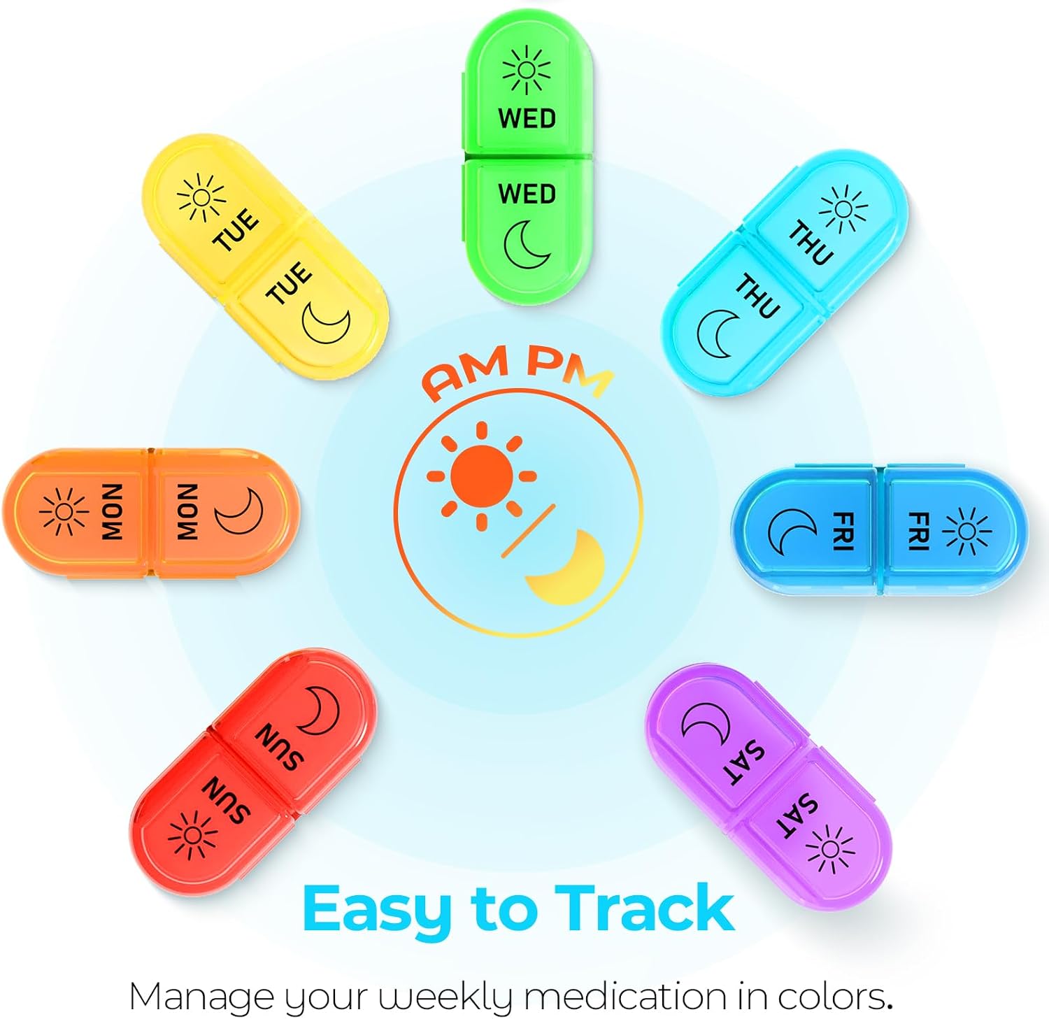 Thumbnail 2 de Pill Boxes 7 Day 2 Times a Day Large Daily Pill Organiser – BPA-Free Week-at-a-glance AM/PM Box