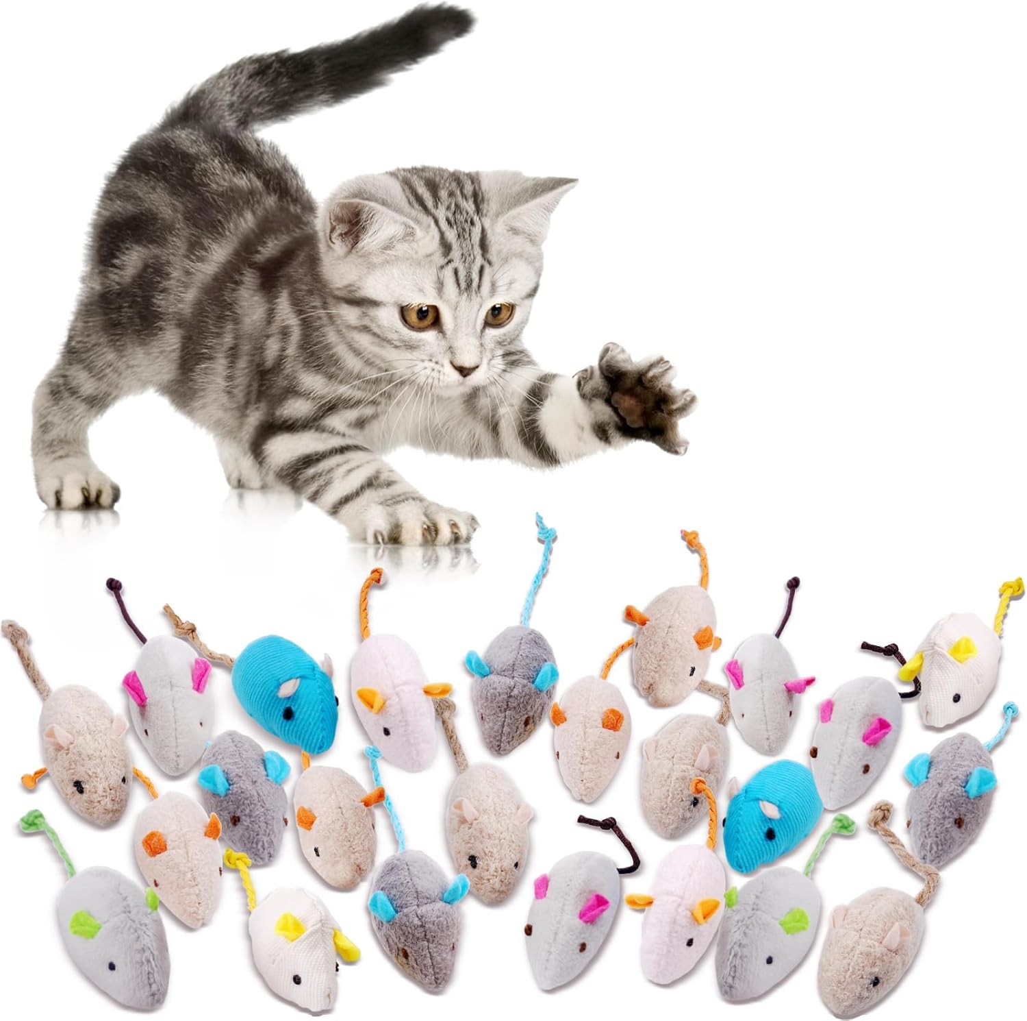 Thumbnail 1 de Adiwo Set di 24 topi in peluche con erba gatta per gatti e giochi di pulizia dentale