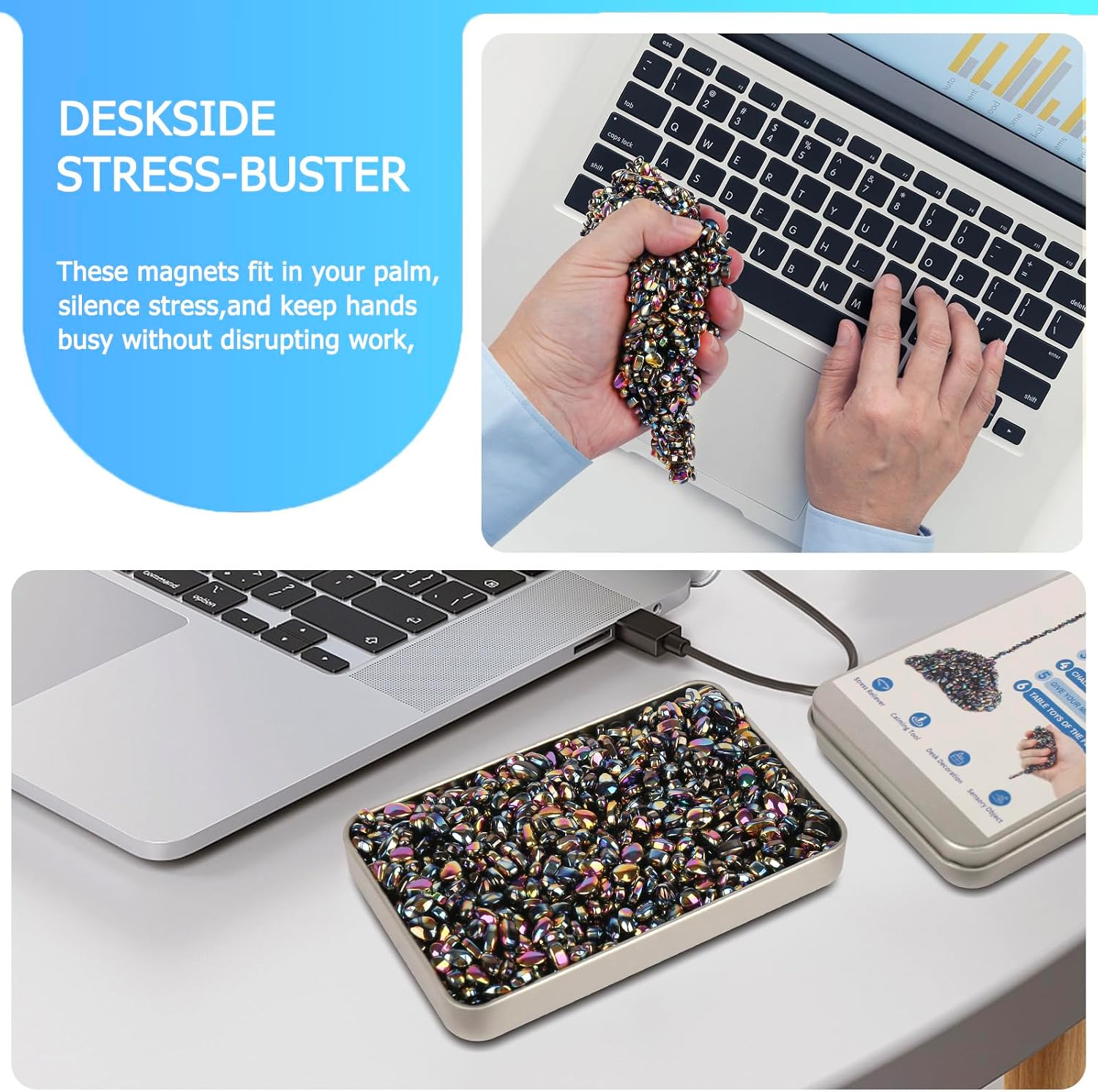 Detalle 2 de WSEJK 550-Piece Magnetic Fidget Stones, Colorful Metal Desk Toy