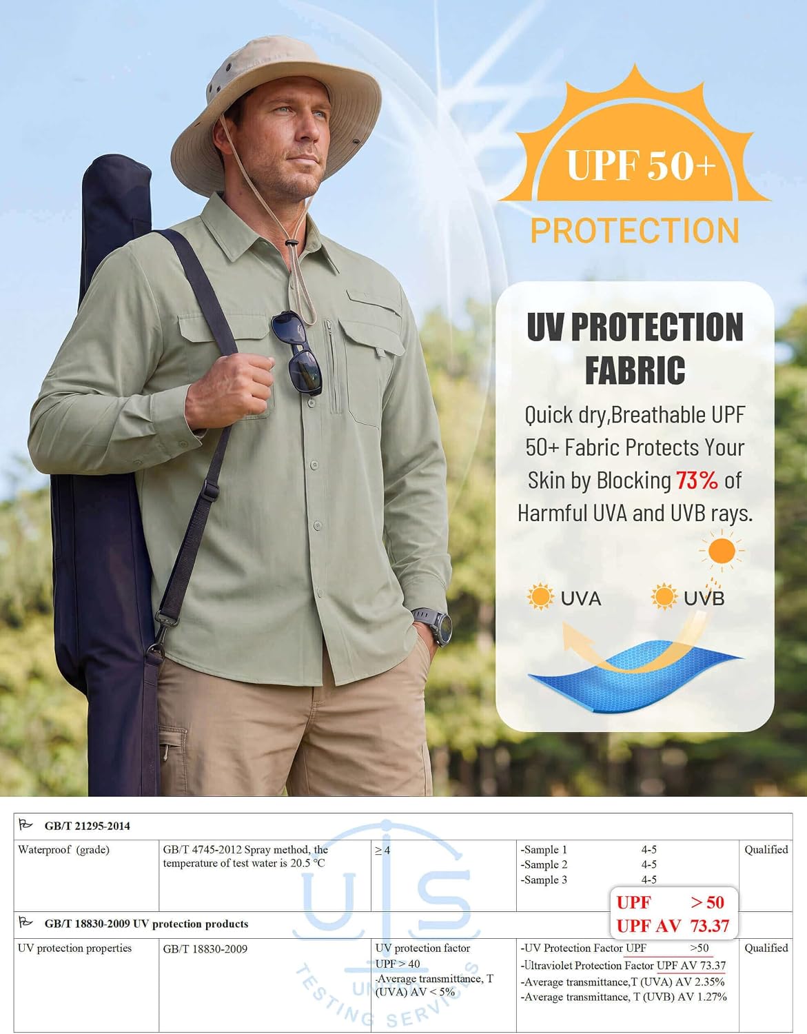 Detalle de WULFUL Men's Sun Protection Fishing Shirts UPF 50+ Lightweight Quick Dry Long Sleeve with Roll-Up Cuffs