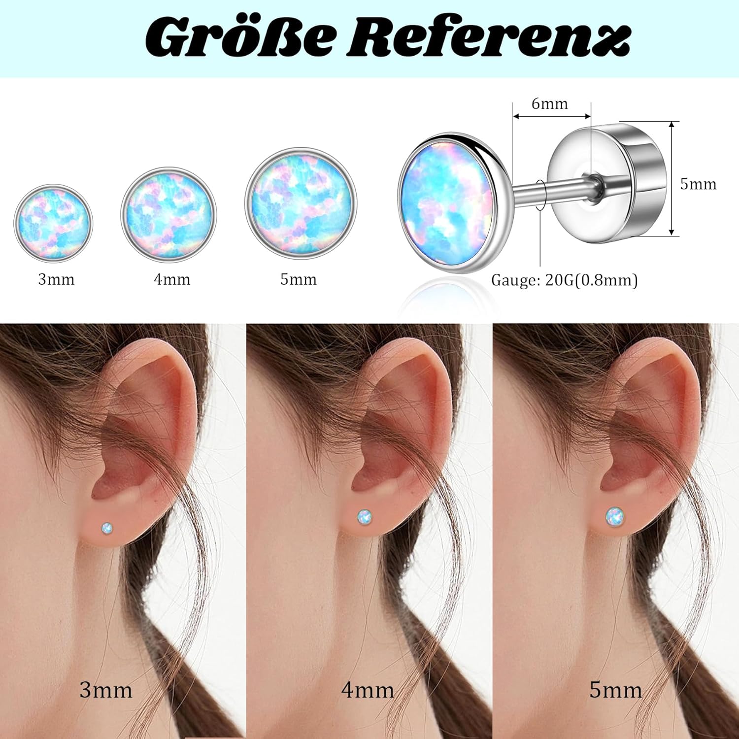 Thumbnail 2 de Titan Ohrringe Hypoallergen G23 – Schraubverschluss, 4–5 mm, mit Zirkonia