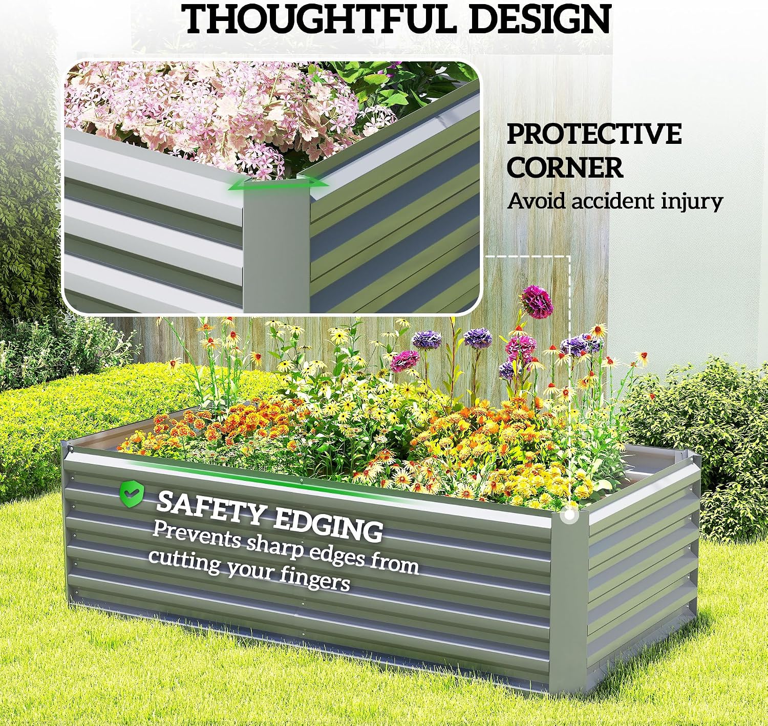 Thumbnail 5 de Outsunny Galvanized Raised Garden Bed, 6' x 3' x 2', Light Grey