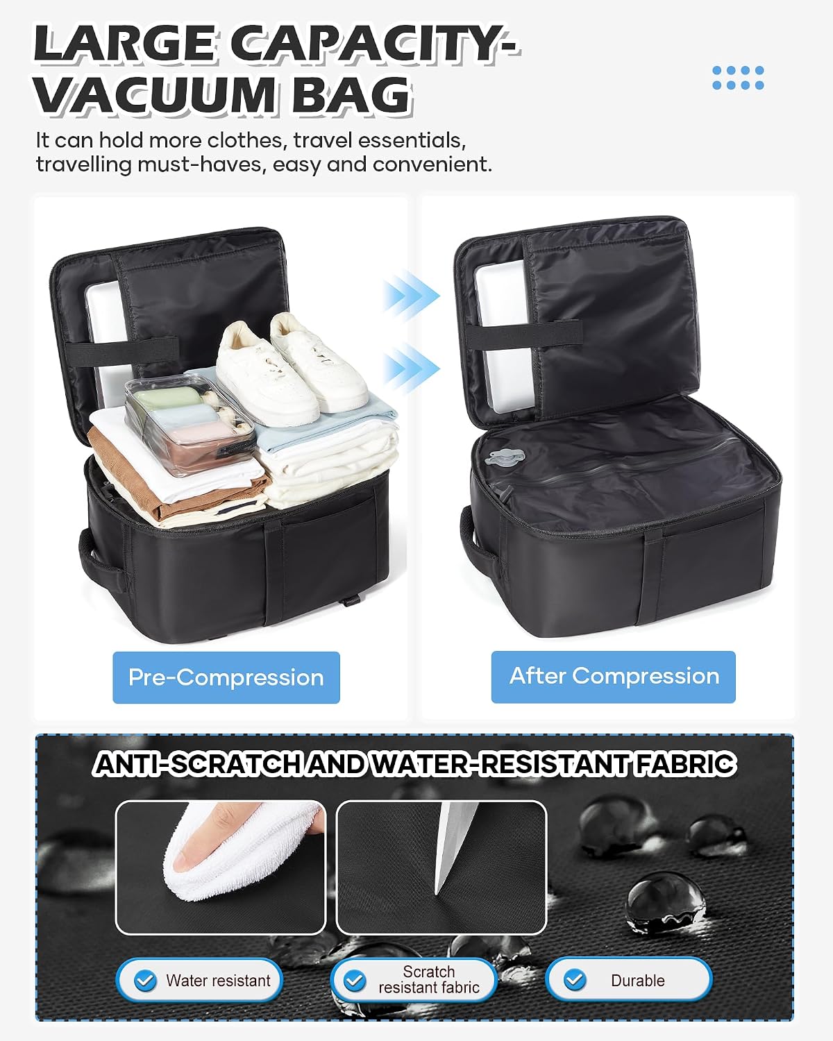 Detalle de BJLFS Zaino Ryanair 40x30x20 sottovuoto con pompa, comparto laptop e tasca impermeabile