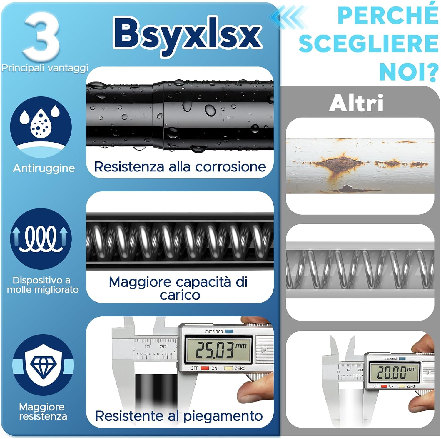 Detalle de BSYXLSX Bastone a pressione per tende nero 71–155 cm, Ø 25 mm