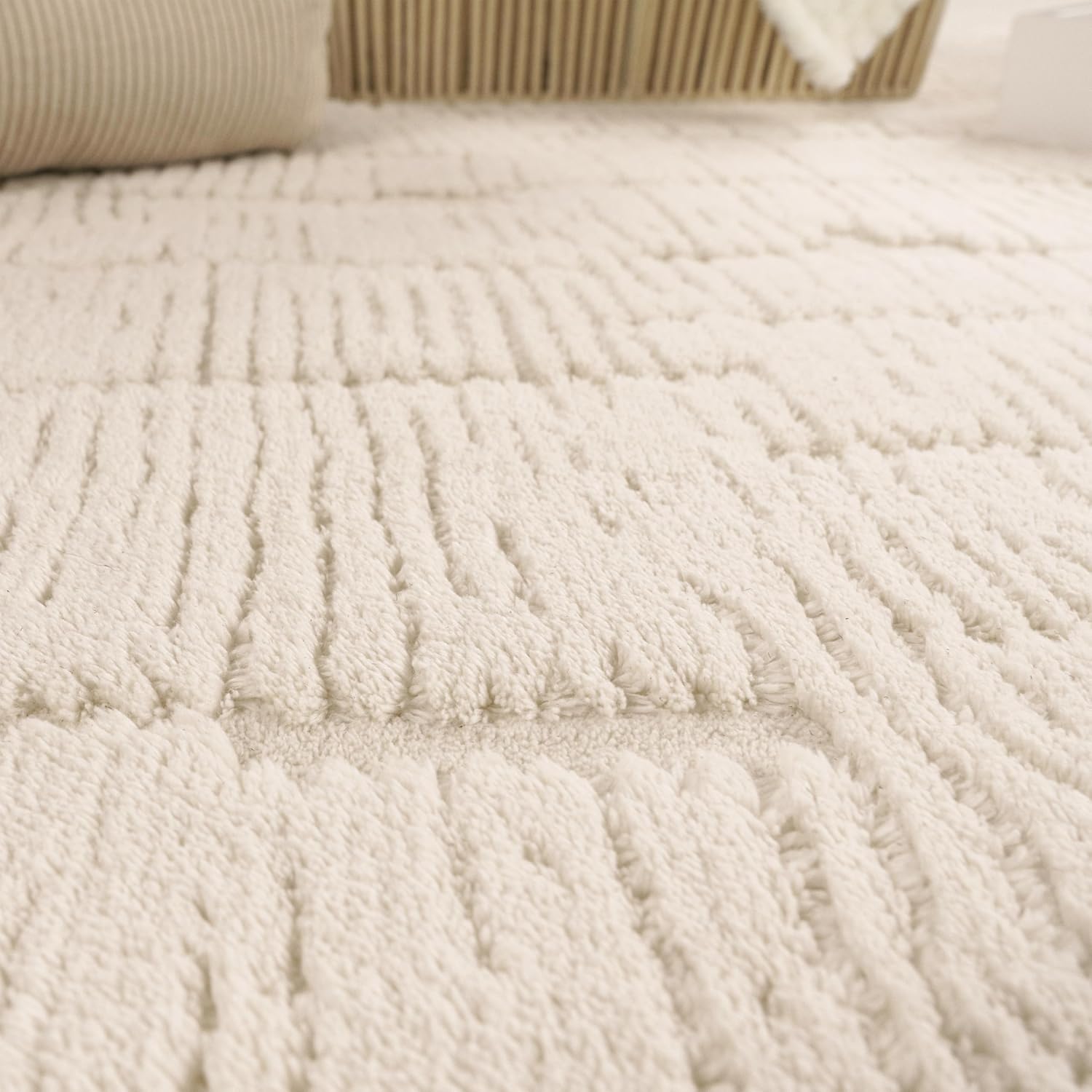 Thumbnail 2 de Paco Home tapis de salon moderne à poils courts effet 3D haut-bas, crème beige (12 mm)