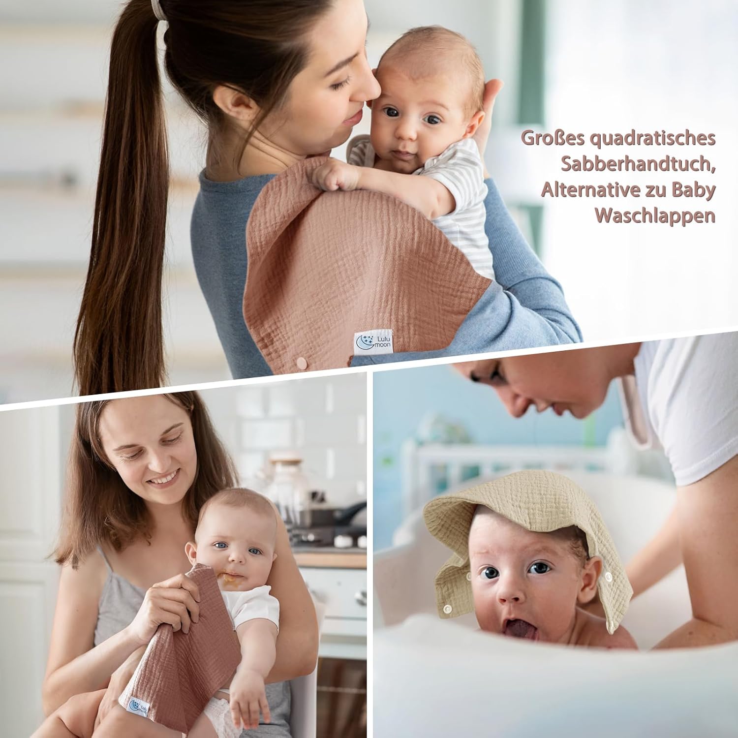Thumbnail 4 de lulumoon Lätzchen Baby Absorbierendes Dreieckstuch – 4-Lagen Musselin, quadratisch 29 × 29 cm