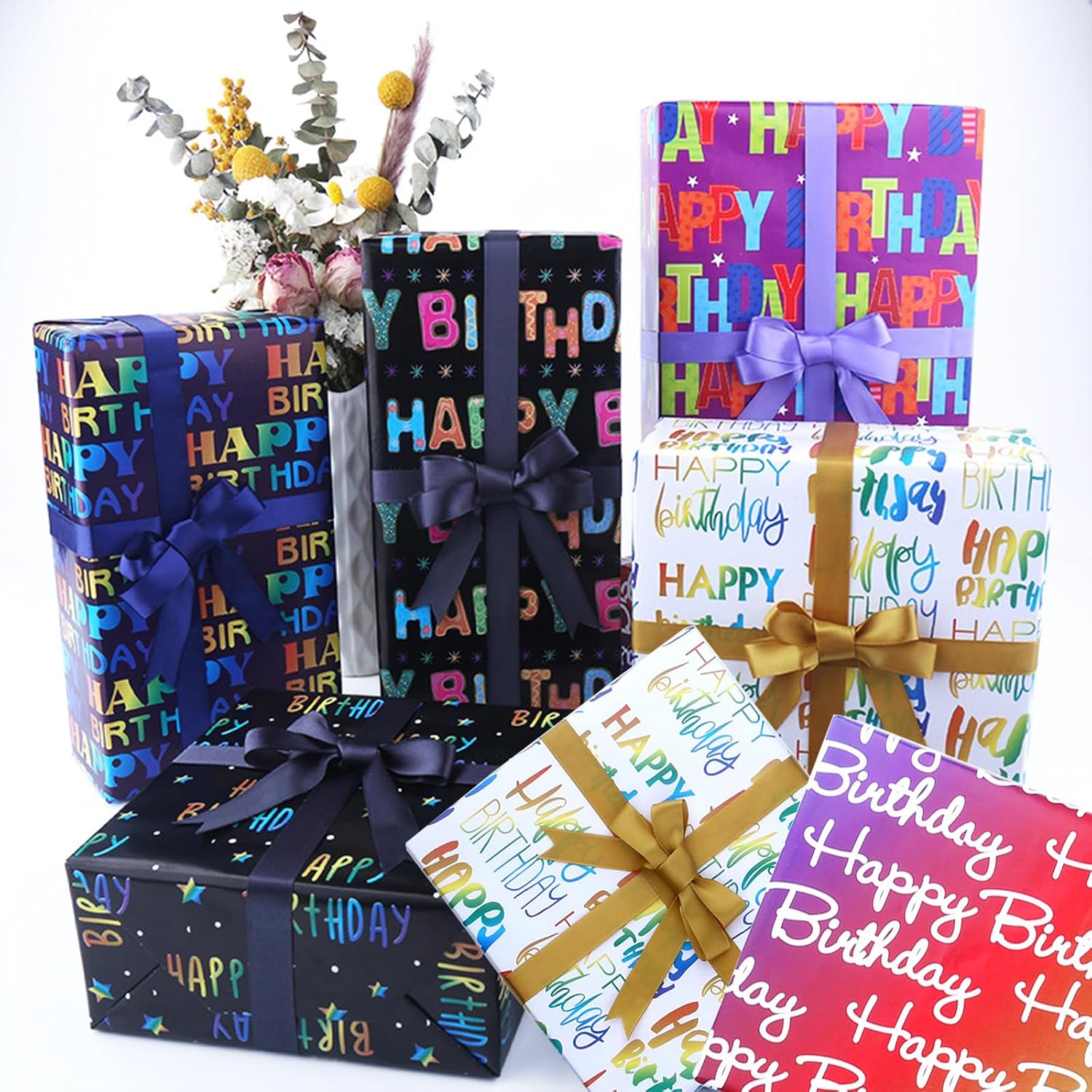 Thumbnail 2 de Liiqin 6er Geschenkpapier-Set (50x70 cm) mit „Happy Birthday“-Motiven für Kinder, Jungen & Mädchen – Schwarz