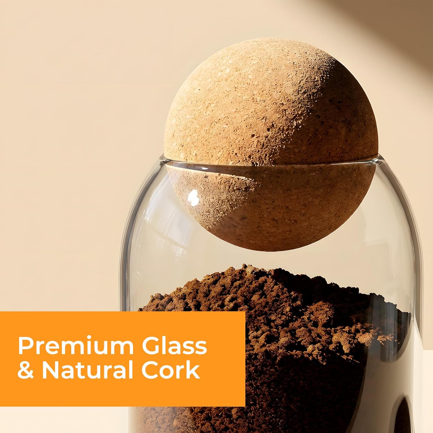 Detalle de Esilihom 3-Pack 500ml Glass Tea, Coffee and Sugar Canisters with Cork Ball Stoppers