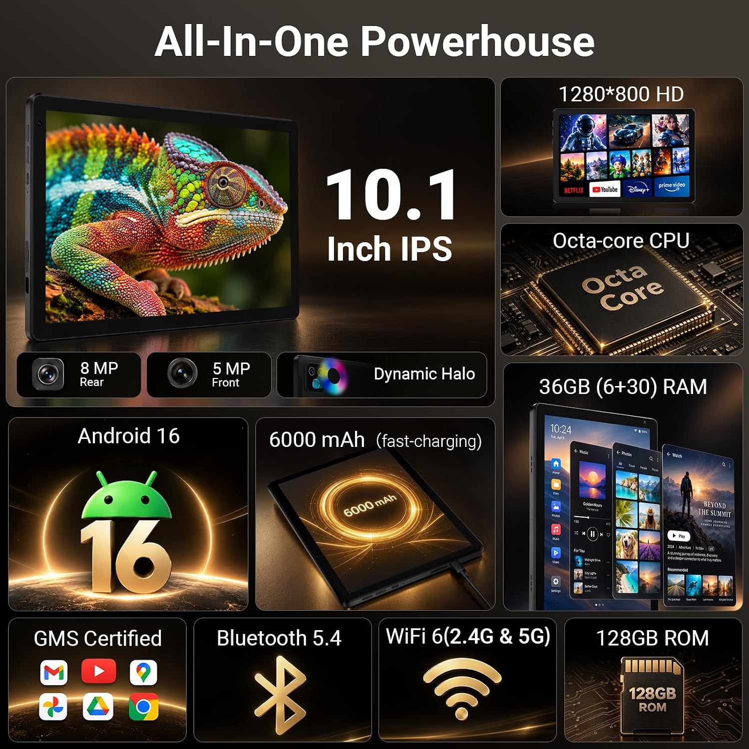 Detalle de Evermyth X109L 10.1-Inch Android 16 Tablet, 36GB RAM, Wi-Fi 6