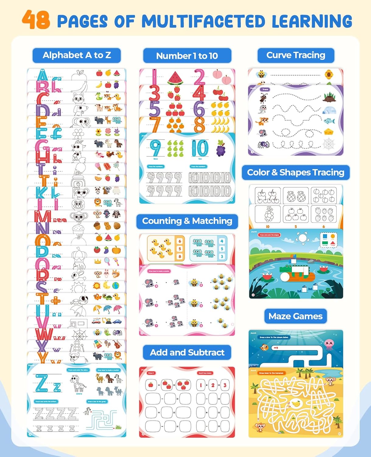 Thumbnail 1 de JoyCat Preschool Learning Activities 48 Reusable Pages Workbook 📚