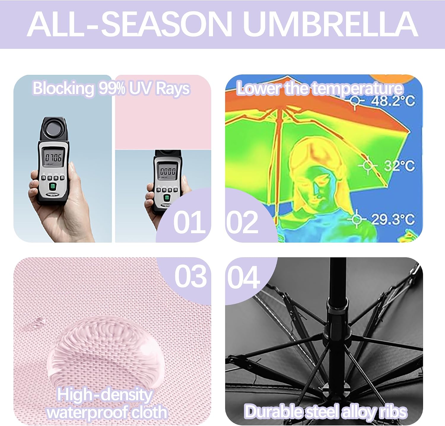 Detalle 2 de EKUW Mini Compact Folding Travel Umbrella with Gradient Ring Handle