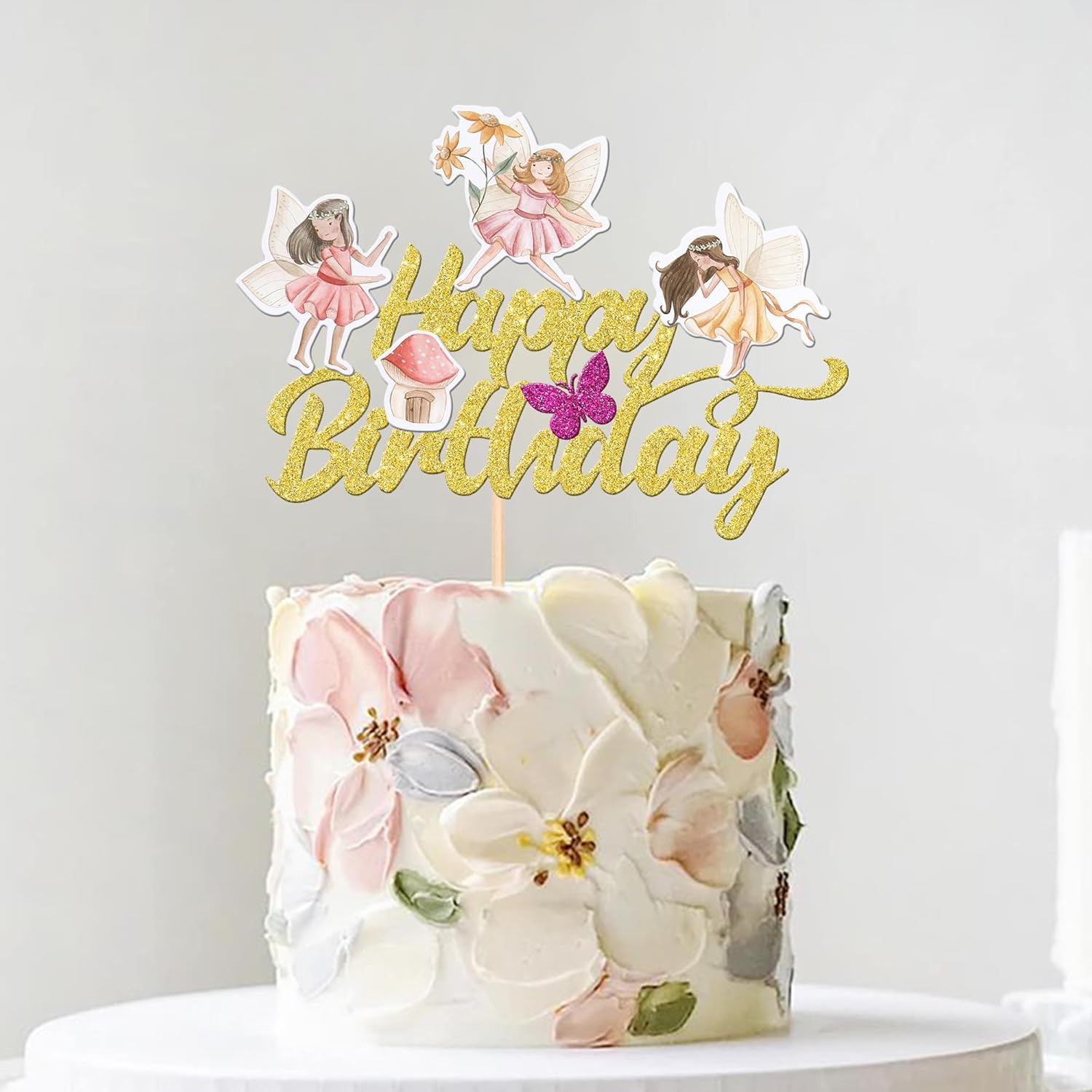 Thumbnail 3 de SYKYCTCY 1 Pack Happy Birthday Fairy Cake Topper – Glitter Flower Fairy Garden Party Picks
